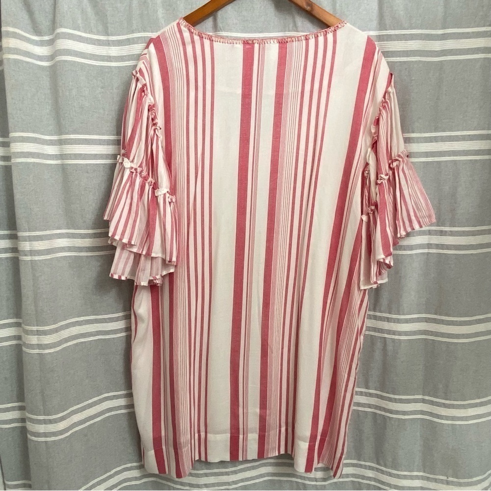 FOR THE REPUBLIC / Red & Cream Ruffle Sleeve Dress Size XL - Picture 2 of 8